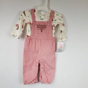Just One You Carters Pink Girl Overall Corduroy Pants W/Lng Slv Tee Sz 3M NWT